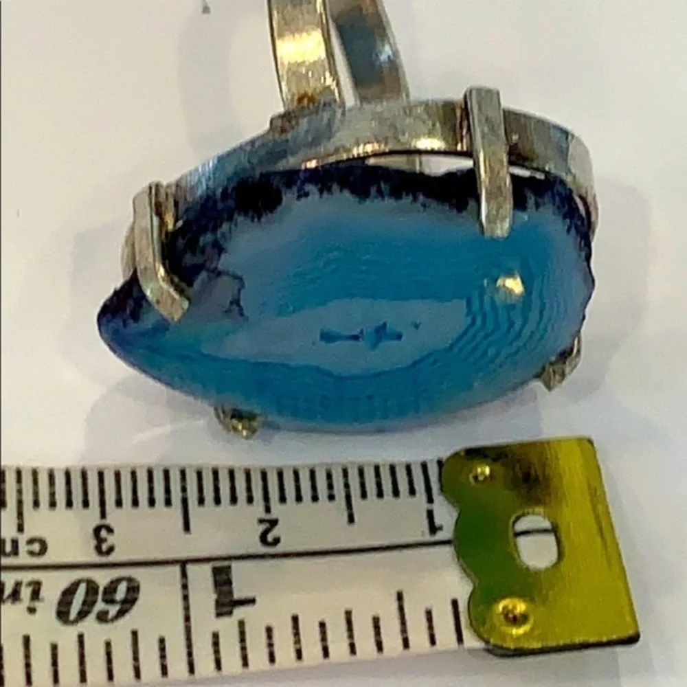 Silver sliced agate polished stone statement
